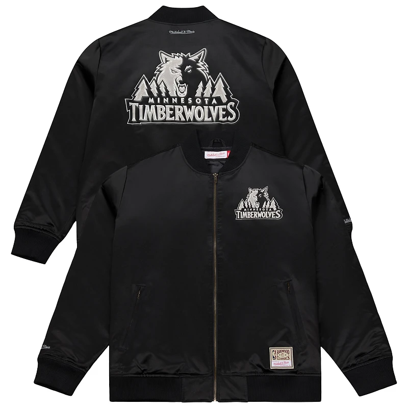 Men's Mitchell & Ness Black Minnesota Timberwolves Chrome Satin Bomber Full-Zip Jacket