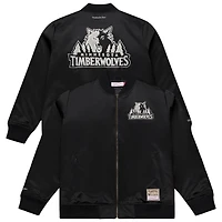 Men's Mitchell & Ness Black Minnesota Timberwolves Chrome Satin Bomber Full-Zip Jacket