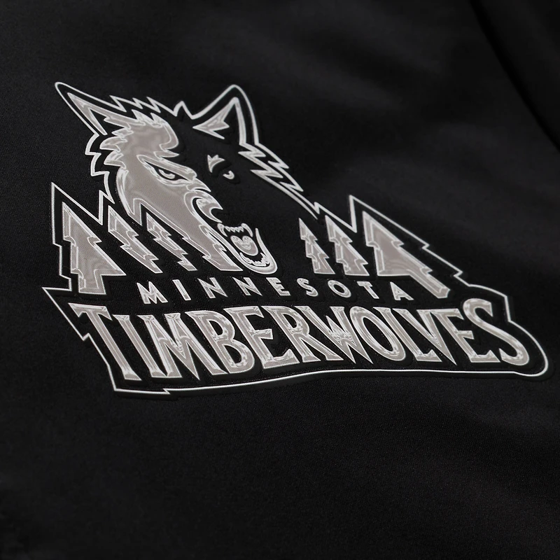 Men's Mitchell & Ness Black Minnesota Timberwolves Chrome Satin Bomber Full-Zip Jacket