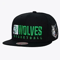 Casquette snapback Mitchell & Ness Hardwood Classics Old School à texte empilé, noire, pour homme, Minnesota Timberwolves