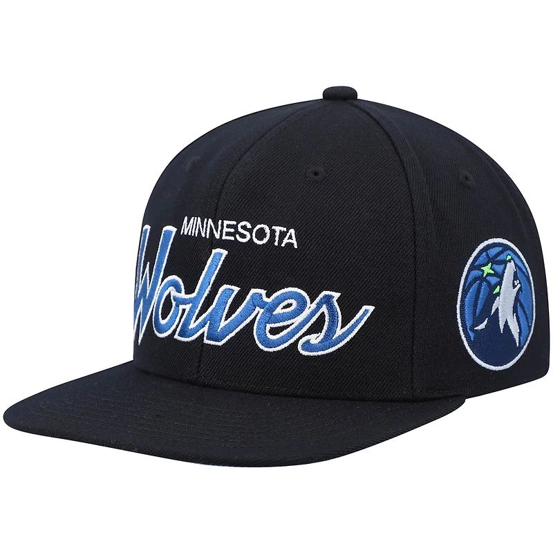 Casquette snapback Mitchell & Ness Hardwood Classics Script 2.0 noire pour homme, Minnesota Timberwolves