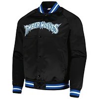 Veste noire Mitchell & Ness Minnesota Timberwolves Hardwood Classics Throwback Wordmark Raglan Full-Snap pour hommes