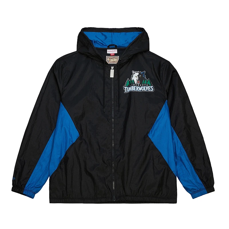 Men's Mitchell & Ness Black Minnesota Timberwolves Playmaker Full-Zip Hooded Windbreaker Jacket