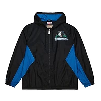 Men's Mitchell & Ness Black Minnesota Timberwolves Playmaker Full-Zip Hooded Windbreaker Jacket