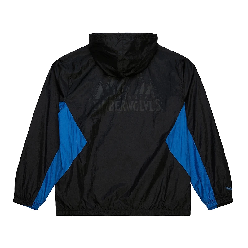 Veste coupe-vent à capuche zippée Mitchell & Ness Playmaker noire pour homme, modèle Minnesota Timberwolves
