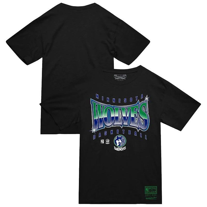 Men's Mitchell & Ness  Black Minnesota Timberwolves Worldwide Collection Glow Up T-Shirt