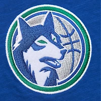 T-shirt bleu pour homme Mitchell & Ness Minnesota Timberwolves Hardwood Classics en feutre avec applique flammée