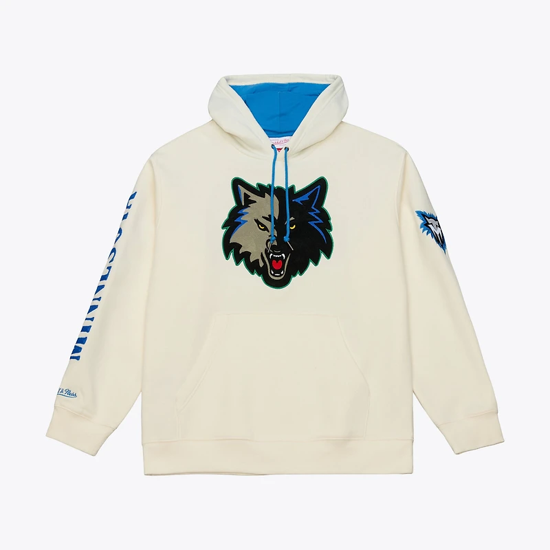 Sweat à capuche en polaire premium Mitchell & Ness couleur crème Minnesota Timberwolves Hardwood Classics pour homme
