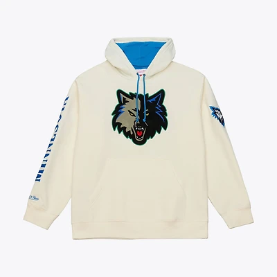 Sweat à capuche en polaire premium Mitchell & Ness couleur crème Minnesota Timberwolves Hardwood Classics pour homme