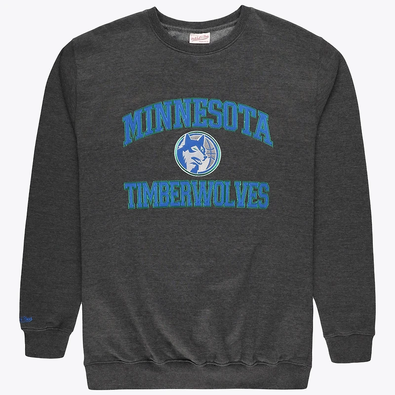 Men's Mitchell & Ness Heather Charcoal Minnesota Timberwolves Hardwood Classics Big Tall Crewneck Sweatshirt