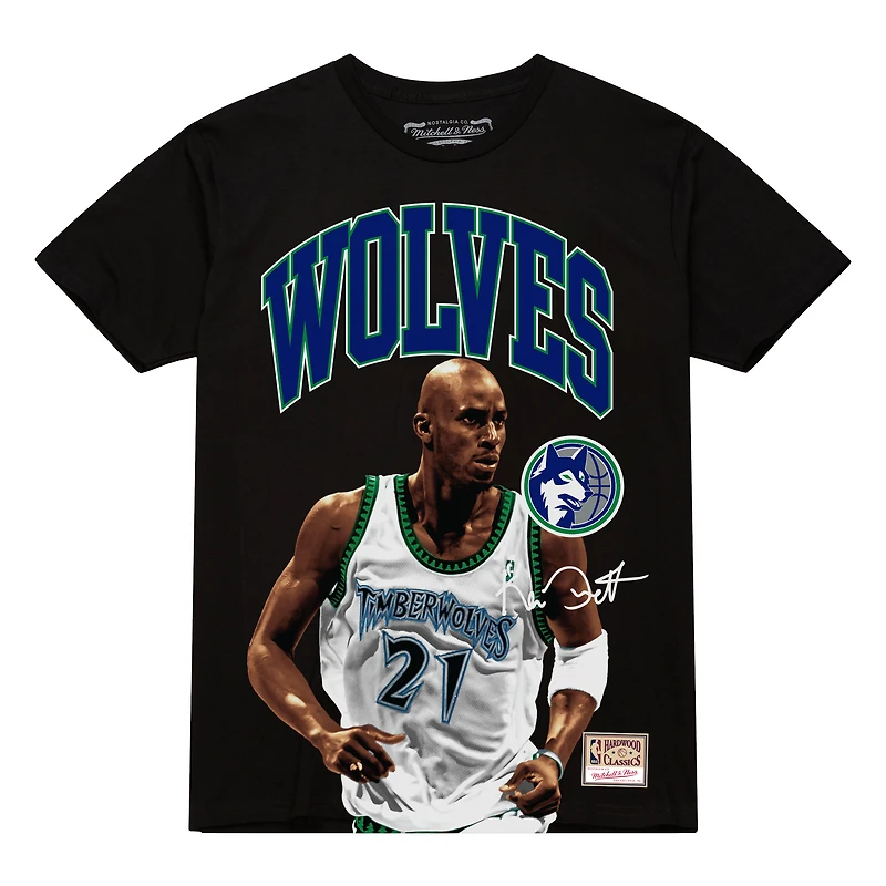 Men's Mitchell & Ness Kevin Garnett Black Minnesota Timberwolves Hardwood Classics Player Arch T-Shirt