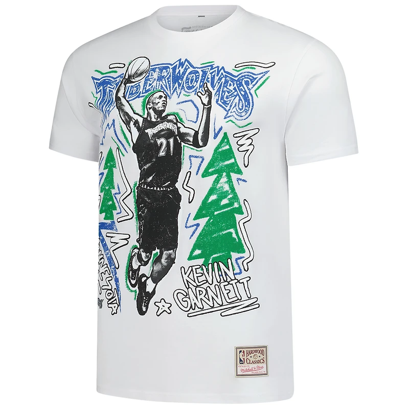 T-shirt blanc pour homme Mitchell & Ness Kevin Garnett des Minnesota Timberwolves Hardwood Classics Chalked Up