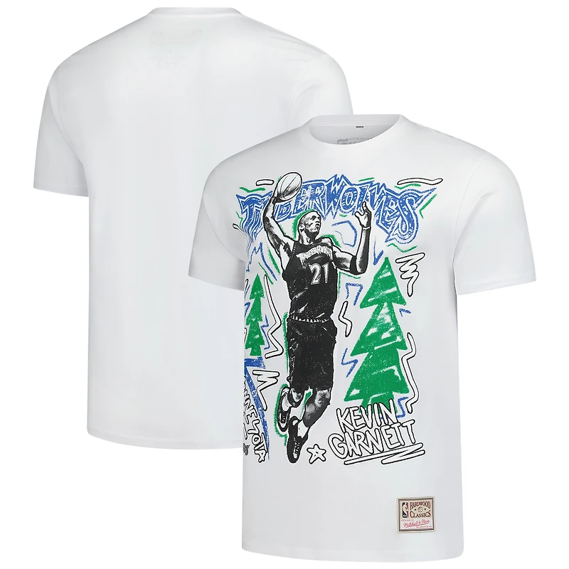 T-shirt blanc pour homme Mitchell & Ness Kevin Garnett des Minnesota Timberwolves Hardwood Classics Chalked Up