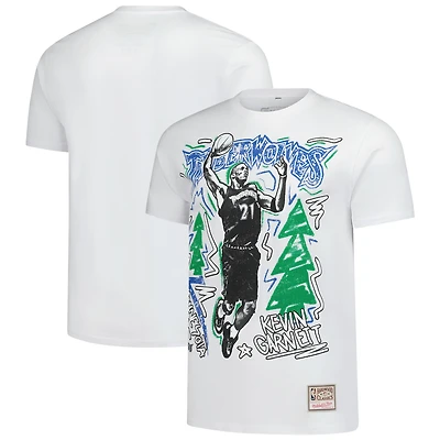 T-shirt blanc pour homme Mitchell & Ness Kevin Garnett des Minnesota Timberwolves Hardwood Classics Chalked Up