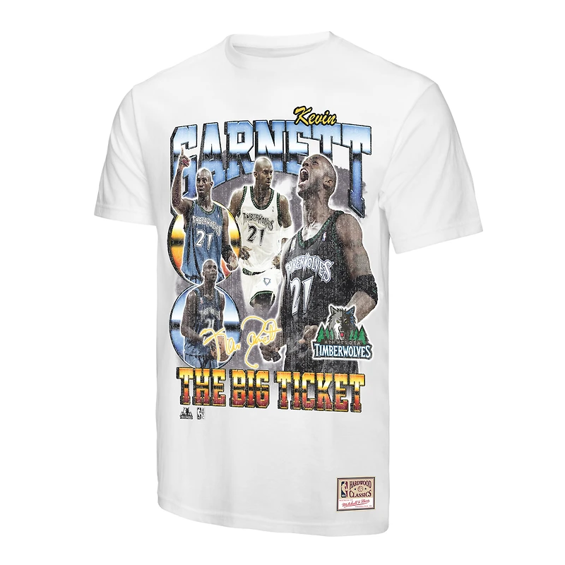 T-shirt commémoratif Mitchell & Ness Kevin Garnett pour homme, motif collage de joueurs, blanc, Minnesota Timberwolves Hardwood Classics