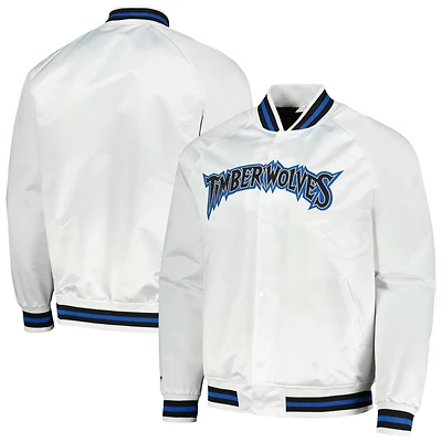 Veste blanche à bouton-pression raglan pour hommes Mitchell & Ness Minnesota Timberwolves Hardwood Classics Throwback Wordmark