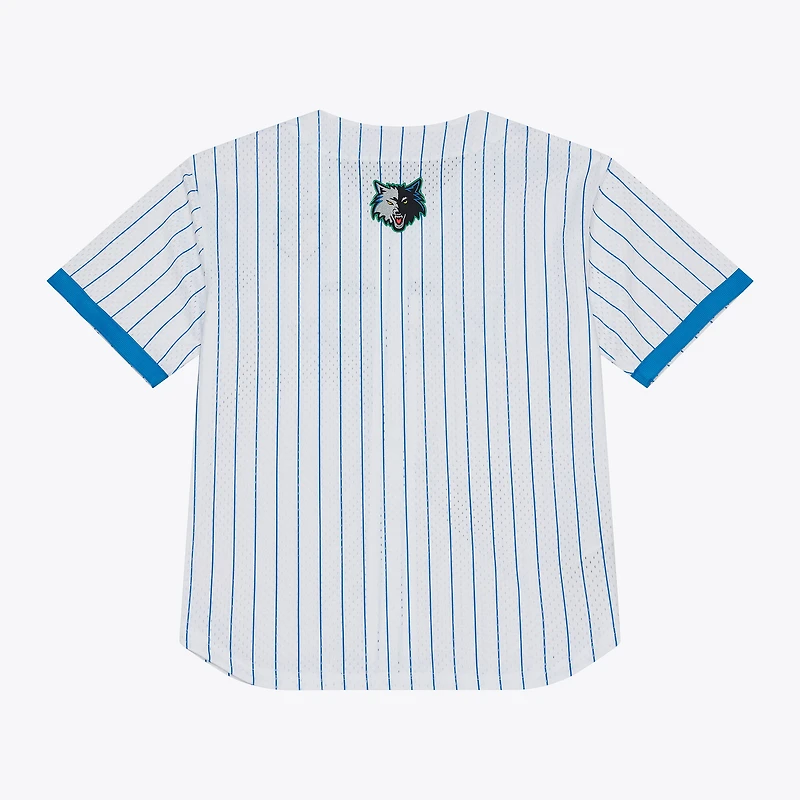 Men's Mitchell & Ness White Minnesota Timberwolves Head Coach Pinstripe Mesh Full-Button Baseball Jersey