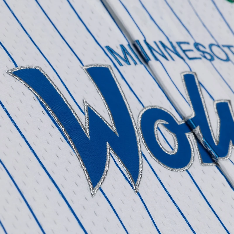 Men's Mitchell & Ness White Minnesota Timberwolves Head Coach Pinstripe Mesh Full-Button Baseball Jersey