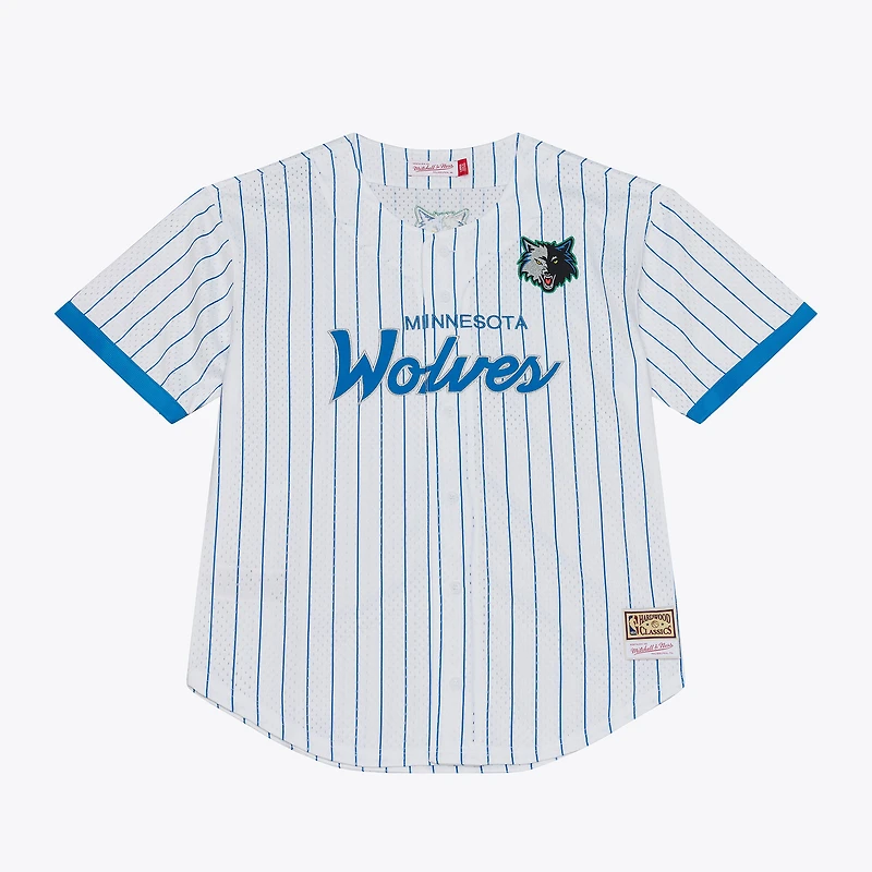 Men's Mitchell & Ness White Minnesota Timberwolves Head Coach Pinstripe Mesh Full-Button Baseball Jersey