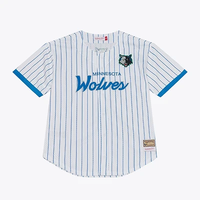 Men's Mitchell & Ness White Minnesota Timberwolves Head Coach Pinstripe Mesh Full-Button Baseball Jersey