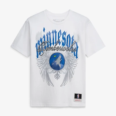 T-shirt Mitchell & Ness blanc Minnesota Timberwolves style Old English Classic pour homme