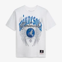 T-shirt Mitchell & Ness blanc Minnesota Timberwolves style Old English Classic pour homme