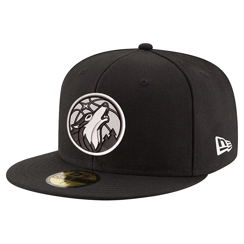 Casquette ajustée New Era 59FIFTY Minnesota Timberwolves noire et blanche pour homme