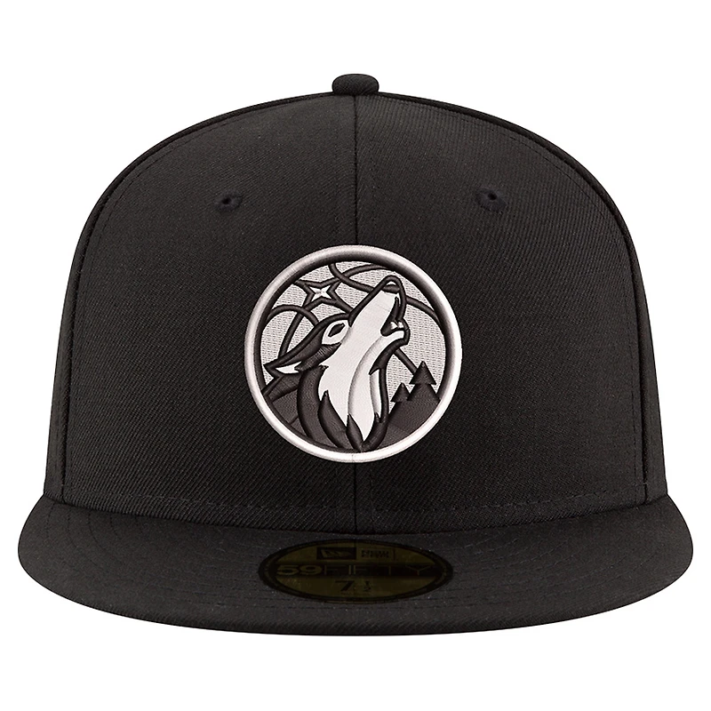 Casquette ajustée New Era 59FIFTY Minnesota Timberwolves noire et blanche pour homme