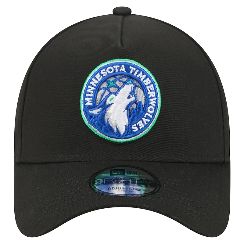 Men's New Era Black Minnesota Timberwolves A-Frame 9FORTY Adjustable Hat