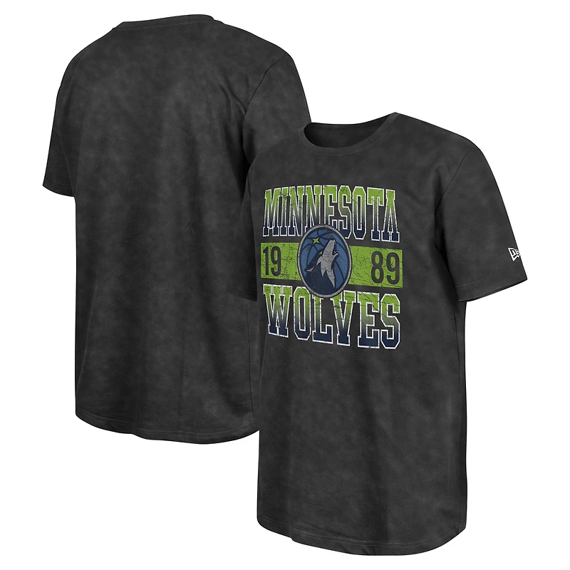 T-shirt surdimensionné noir délavé aux enzymes New Era pour hommes des Minnesota Timberwolves