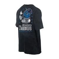 T-shirt oversize noir New Era Minnesota Timberwolves Old School Sport Enzyme Wash pour homme