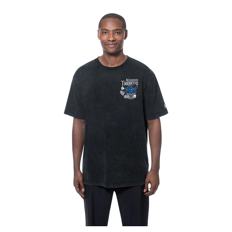 T-shirt oversize noir New Era Minnesota Timberwolves Old School Sport Enzyme Wash pour homme