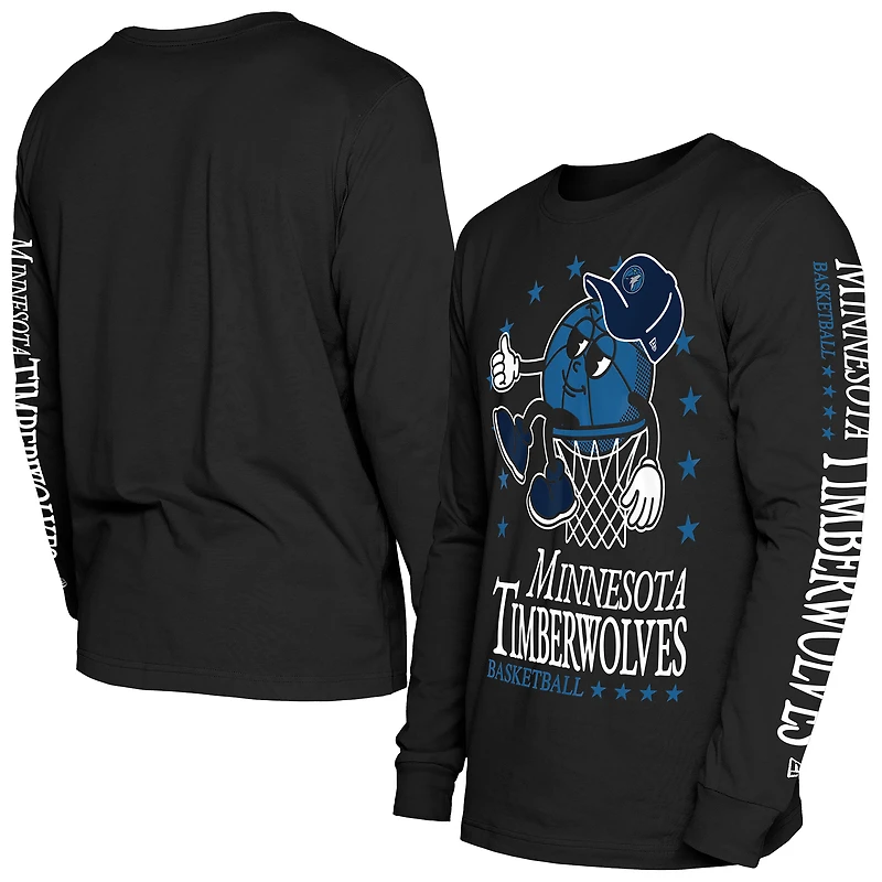 T-shirt à manches longues sport Old School noir des Minnesota Timberwolves de New Era pour homme