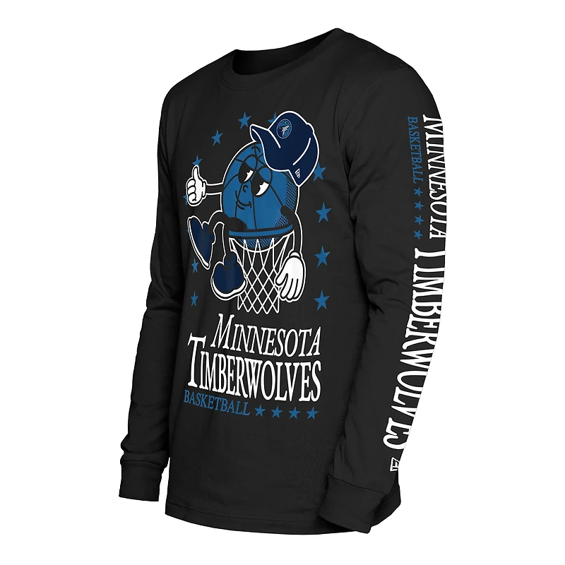 T-shirt à manches longues sport Old School noir des Minnesota Timberwolves de New Era pour homme