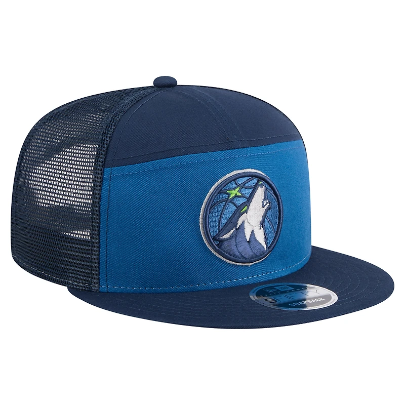 Men's New Era  Blue/Navy Minnesota Timberwolves Outdoor Split Panel 9FIFTY Snapback Trucker Hat