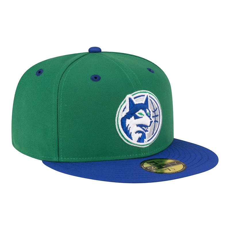 Casquette ajustée New Era verte et bleue pour homme Minnesota Timberwolves, style années 80, modèle 59FIFTY.