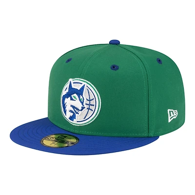 Casquette ajustée New Era verte et bleue pour homme Minnesota Timberwolves, style années 80, modèle 59FIFTY.