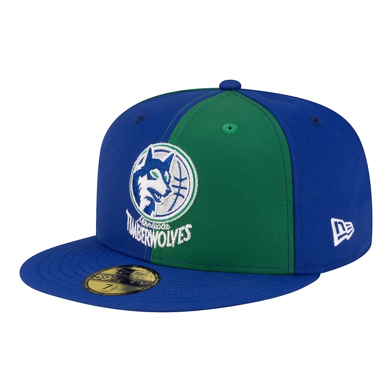 Casquette ajustée New Era 59FIFTY pour homme, verte et bleue, Minnesota Timberwolves, style années 80, motif girouette.