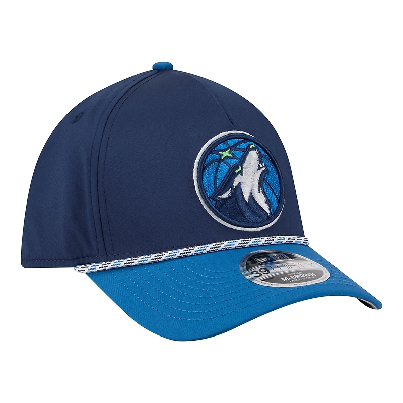 Casquette New Era Flex 39THIRTY pour homme, bleu marine/bleu Minnesota Timberwolves, modèle Rope Two-Tone M-Crown.