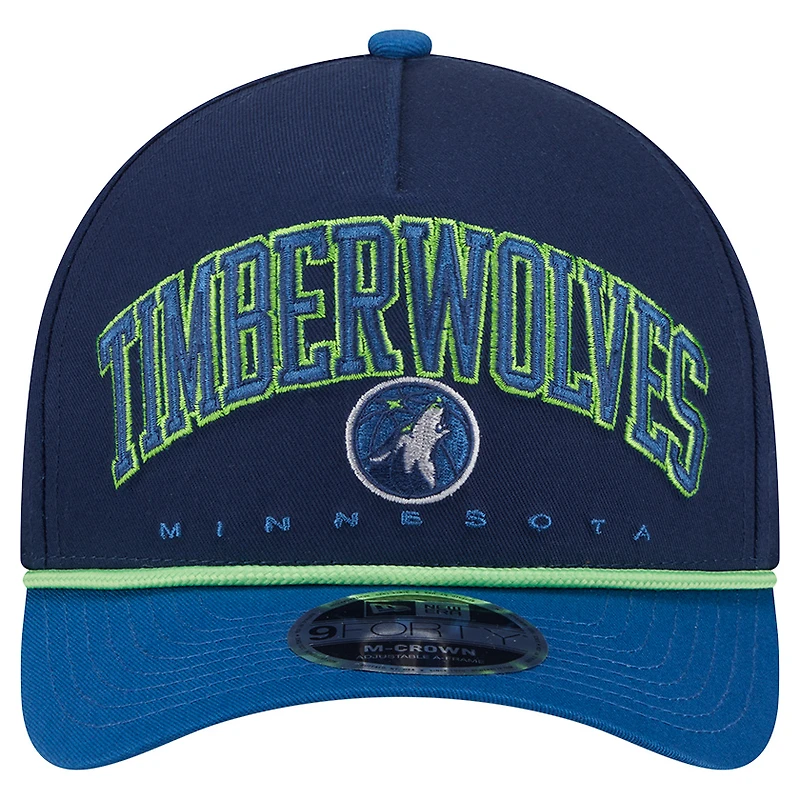 Casquette ajustable New Era bleu marine Minnesota Timberwolves Bold Arch COOLERA 9FORTY A-Frame M-Crown pour homme