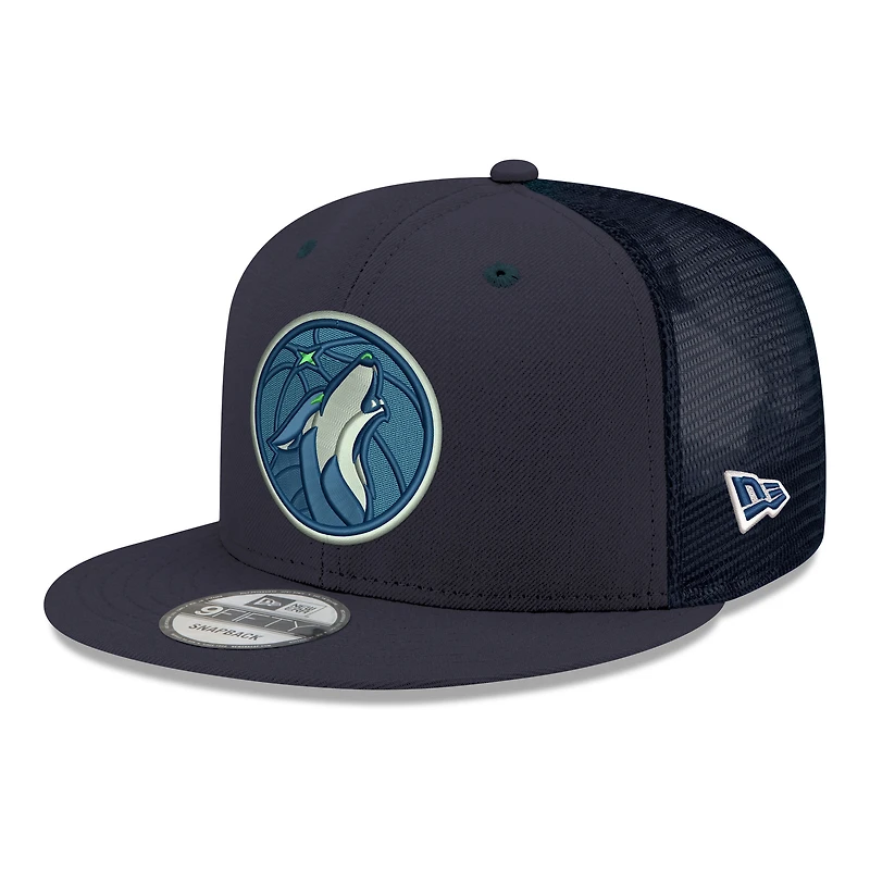 Casquette snapback New Era 9FIFTY pour homme, bleu marine, logo Minnesota Timberwolves Core, en maille.