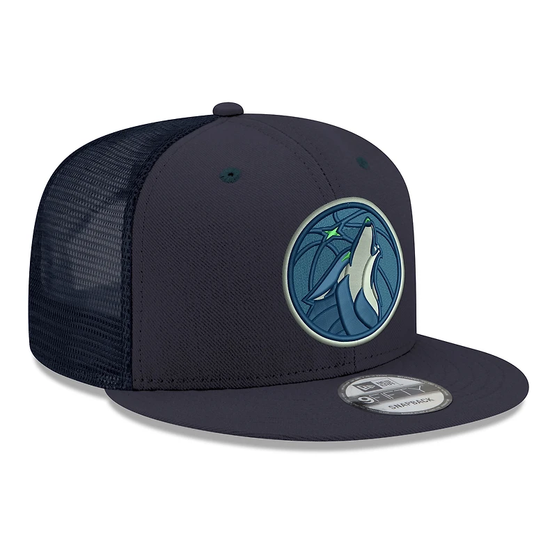 Casquette snapback New Era 9FIFTY pour homme, bleu marine, logo Minnesota Timberwolves Core, en maille.