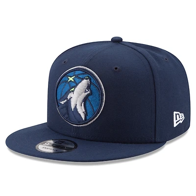 Casquette Snapback 9FIFTY couleur officielle de l'équipe Minnesota Timberwolves New Era pour hommes, bleu marine