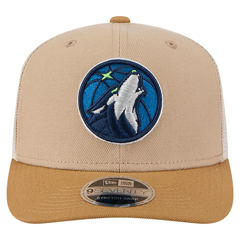 Men's New Era Tan/Light Brown Minnesota Timberwolves Two-Tone 9SEVENTY Adjustable Trucker Hat