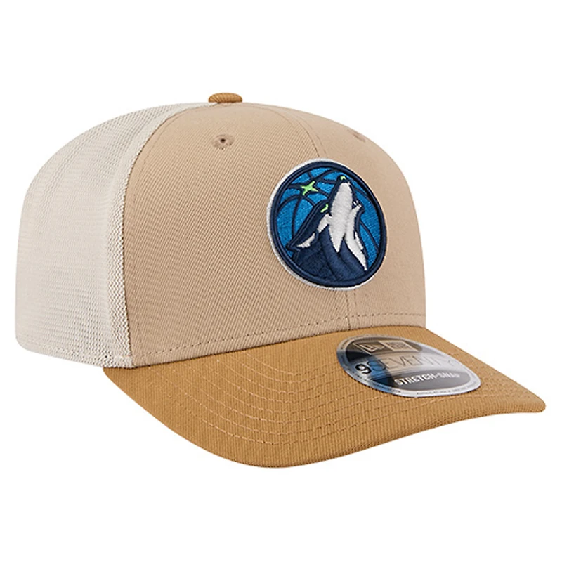 Men's New Era Tan/Light Brown Minnesota Timberwolves Two-Tone 9SEVENTY Adjustable Trucker Hat