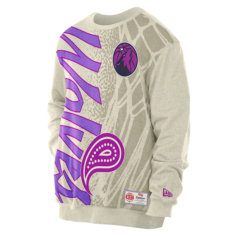 Sweat-shirt New Era beige pour homme, édition City des Minnesota Timberwolves 2025/26