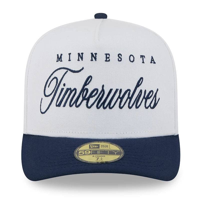 Men's New Era White/Navy Minnesota Timberwolves 2025 NBA Draft A-Frame 59FIFTY Fitted Hat