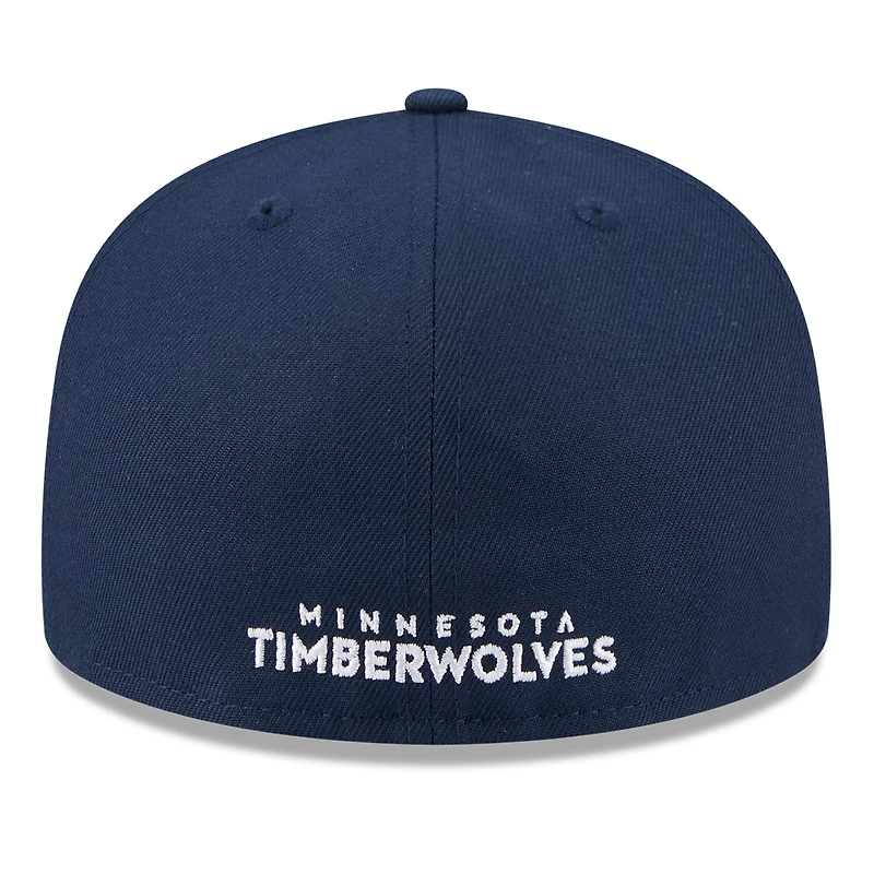 Casquette ajustée 59FIFTY blanche/bleu marine pour homme, modèle New Era Minnesota Timberwolves 2025 NBA Tip Off Split Panel