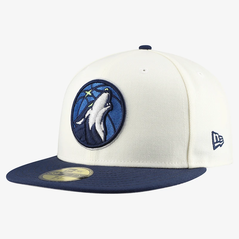 Men's New Era White/Navy Minnesota Timberwolves Chrome 59FIFTY Fitted Hat