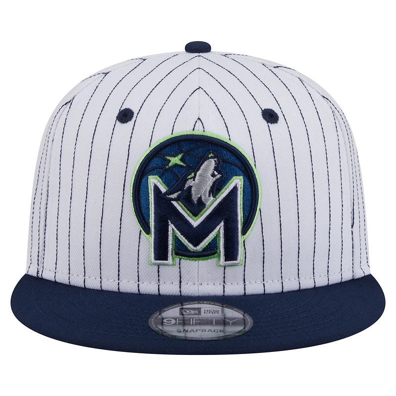 Casquette snapback 9FIFTY blanche à rayures fines Deceptor des Timberwolves du Minnesota de New Era pour homme